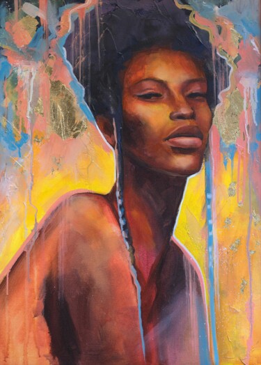 Painting titled "African queen 2" by Valentina Shatokhina, Original Artwork, Oil Mounted on Wood Panel