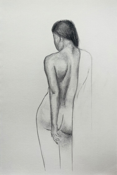 Drawing titled "Woman back" by Valentina Shatokhina, Original Artwork, Pencil