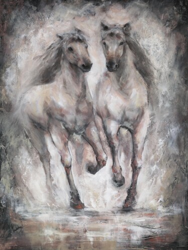 Painting titled "Free power-large an…" by Valentina Shatokhina, Original Artwork, Oil Mounted on Wood Stretcher frame