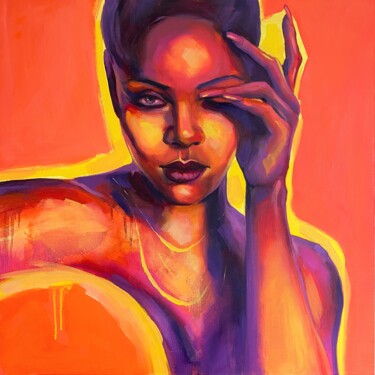 Painting titled "Bright girl" by Valentina Shatokhina, Original Artwork, Oil Mounted on Wood Stretcher frame