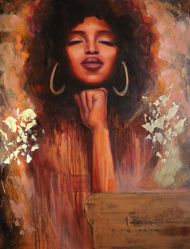 Painting titled "Golden queen" by Valentina Shatokhina, Original Artwork, Oil Mounted on Wood Stretcher frame