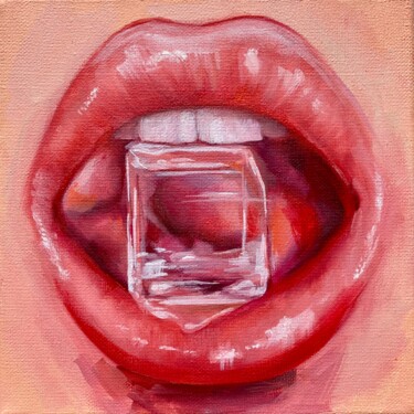 Schilderij getiteld "Lips and ice" door Valentina Shatokhina, Origineel Kunstwerk, Olie Gemonteerd op Frame voor houten bran…