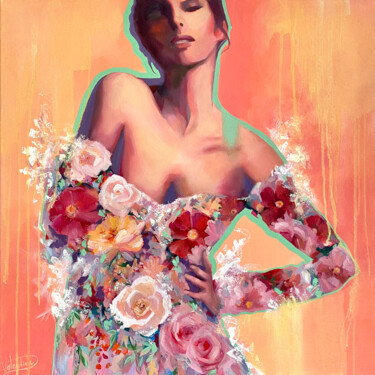 Painting titled "Floral dress" by Valentina Shatokhina, Original Artwork, Oil Mounted on Wood Stretcher frame