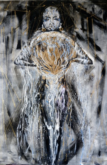Картина под названием "Золотой дождь" - Валентина Симма, Подлинное произведение искусства, Масло