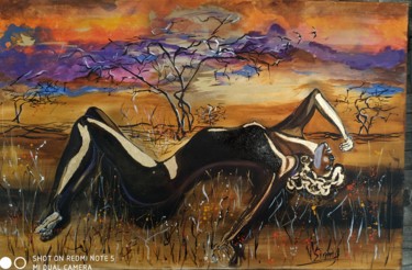 Pintura intitulada "Закат в саванне." por Valentina Simma, Obras de arte originais, Óleo