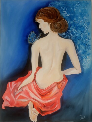 Painting titled "Blue butterfly." by Valentina Simma, Original Artwork, Oil