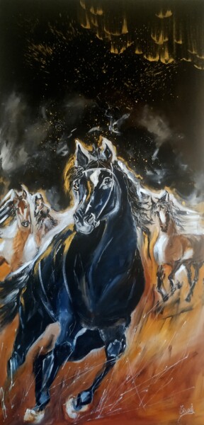 Painting titled "Horses in the sunse…" by Valentina Simma, Original Artwork, Oil