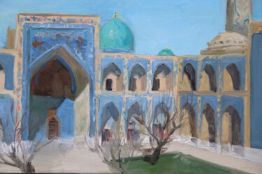 Painting titled "In the courtyard of…" by Valentina Timchenko, Original Artwork, Oil Mounted on Wood Stretcher frame