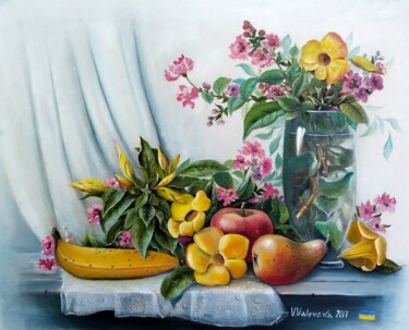 Malarstwo zatytułowany „Фрукты и цветы” autorstwa Valentina Valevskaya, Oryginalna praca, Olej Zamontowany na artwork_cat.