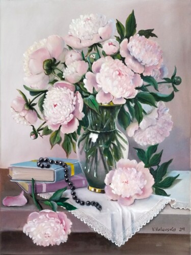 Картина под названием "Любимые пионы" - Valentina Valevskaya, Подлинное произведение искусства, Масло Установлен на Деревянн…