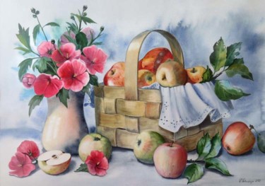 Peinture intitulée "Лукошко яблок" par Valentina Valevskaya, Œuvre d'art originale, Huile