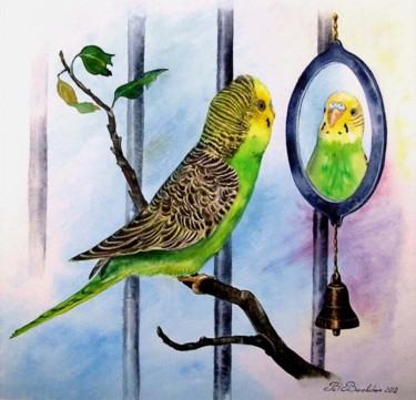 Ζωγραφική με τίτλο "Петруша и зеркало" από Valentina Valevskaya, Αυθεντικά έργα τέχνης, Λάδι