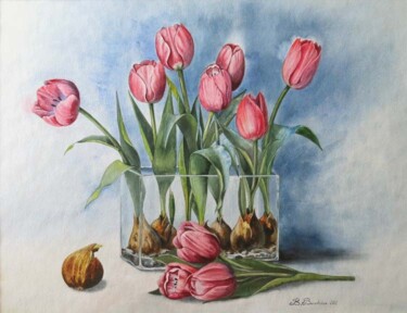 Peinture intitulée "Тюльпаны" par Valentina Valevskaya, Œuvre d'art originale, Huile