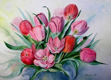 Картина под названием "Тюльпаны-2" - Valentina Valevskaya, Подлинное произведение искусства, Масло