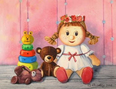 Картина под названием "Toys for Alice" - Valentina Valevskaya, Подлинное произведение искусства, Масло