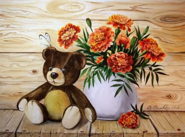 Картина под названием "A teddy bear and ma…" - Valentina Valevskaya, Подлинное произведение искусства, Масло