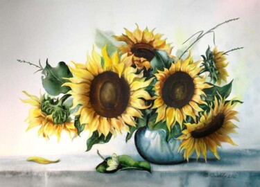 Painting titled "Bouquet of sunflowe…" by Valentina Valevskaya, Original Artwork, Oil