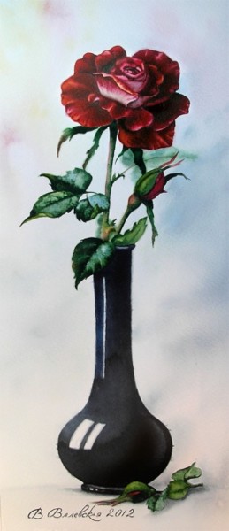 Painting titled "Бархатистая роза" by Valentina Valevskaya, Original Artwork, Oil