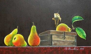 Schilderij getiteld "Pears and chest" door Valentina Valevskaya, Origineel Kunstwerk, Olie