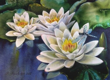 Painting titled "White lilies" by Valentina Valevskaya, Original Artwork, Oil