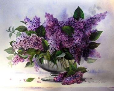 Painting titled "Lilac bouquet Сирен…" by Valentina Valevskaya, Original Artwork, Oil