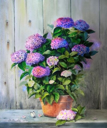 Painting titled "Hydrangea   Гортенз…" by Valentina Valevskaya, Original Artwork, Oil