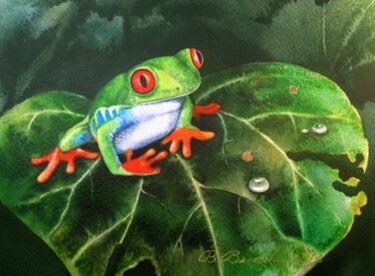 Картина под названием "Tree frog   Древесн…" - Valentina Valevskaya, Подлинное произведение искусства, Масло