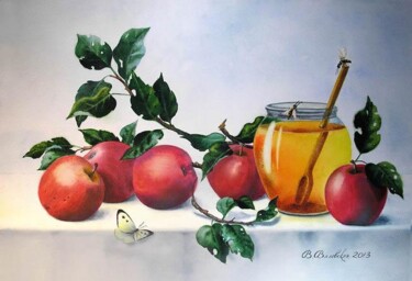 Painting titled "Red apples" by Valentina Valevskaya, Original Artwork, Oil