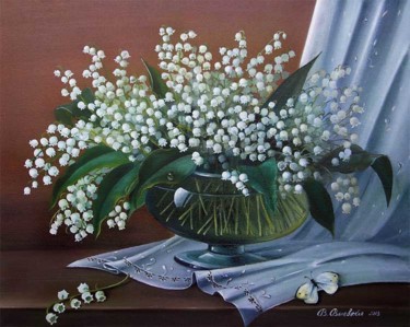 Painting titled "Lilies of the valle…" by Valentina Valevskaya, Original Artwork
