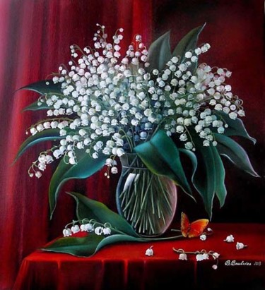 Картина под названием "Lilies of the valle…" - Valentina Valevskaya, Подлинное произведение искусства, Масло