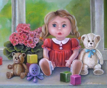 Картина под названием "Toys on vacation.…" - Valentina Valevskaya, Подлинное произведение искусства, Масло