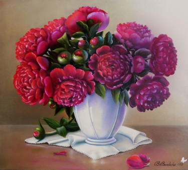 Картина под названием "Красные пионы   Red…" - Valentina Valevskaya, Подлинное произведение искусства