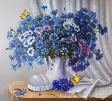 Painting titled "A boot and cornflow…" by Valentina Valevskaya, Original Artwork