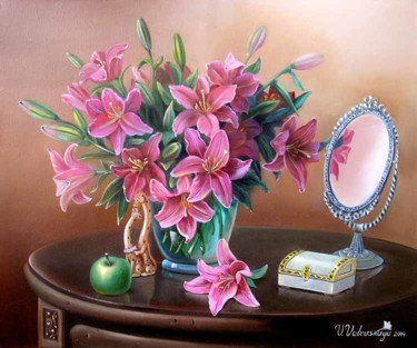 Картина под названием "Still life with lil…" - Valentina Valevskaya, Подлинное произведение искусства