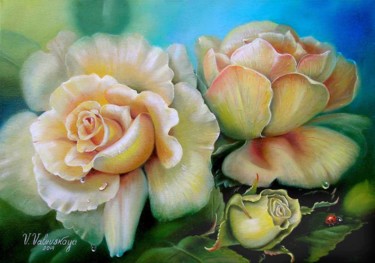 Картина под названием "Желтые розы" - Valentina Valevskaya, Подлинное произведение искусства, Масло