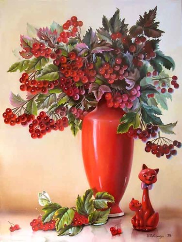 Картина под названием "Букет калины" - Valentina Valevskaya, Подлинное произведение искусства, Масло