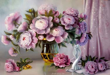 Peinture intitulée "Festive peonies" par Valentina Valevskaya, Œuvre d'art originale, Huile