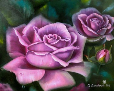 Картина под названием "Luxurious roses" - Valentina Valevskaya, Подлинное произведение искусства, Масло