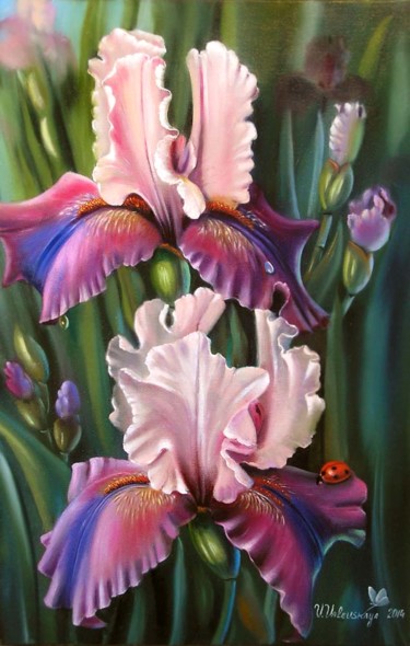 Malarstwo zatytułowany „Irises  Ирисы” autorstwa Valentina Valevskaya, Oryginalna praca, Olej