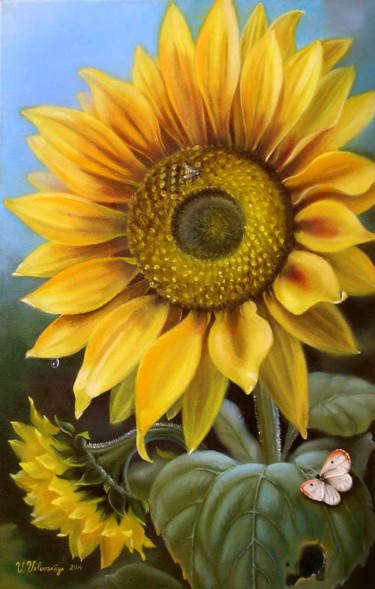 Картина под названием "Sunflower." - Valentina Valevskaya, Подлинное произведение искусства, Масло