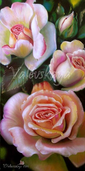 Pintura titulada "Fragrant roses.   А…" por Valentina Valevskaya, Obra de arte original, Oleo
