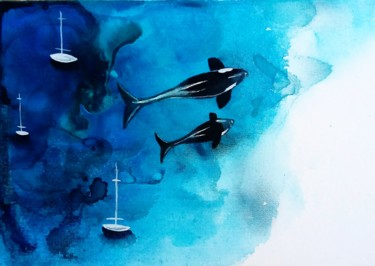 Painting titled "Whale" by Valentina De Chirico, Original Artwork, Acrylic