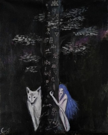 Painting titled "Wolf Woman" by Valentina Ginevra Ceraso, Original Artwork, Acrylic