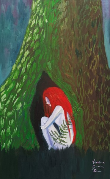 Peinture intitulée "Fearn Elf" par Valentina Ginevra Ceraso, Œuvre d'art originale, Huile