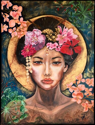 Pittura intitolato "Hisako - Lunga vita" da Valentina Margio, Opera d'arte originale, Olio Montato su artwork_cat.