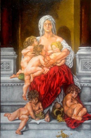 Pittura intitolato "Copia de "La Carità…" da Valentina Margio, Opera d'arte originale