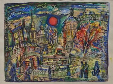 Malerei mit dem Titel "Sur la Fontanka" von Valentine Blinov, Original-Kunstwerk, Pastell