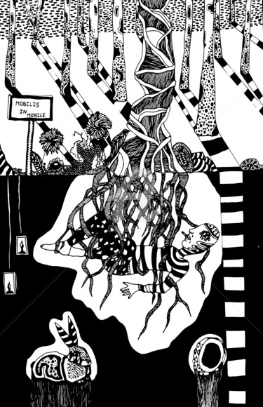Druckgrafik mit dem Titel "Mobilis in mobile" von La Distraite, Original-Kunstwerk, Siebdruck