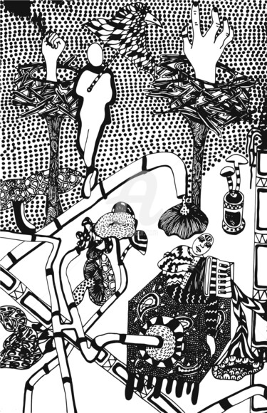 Gravures & estampes intitulée "L'accordéoniste" par La Distraite, Œuvre d'art originale, Sérigraphie