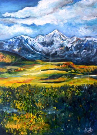 Peinture intitulée "Paysage de Montagne" par Valentine Costes Art, Œuvre d'art originale, Huile Monté sur Châssis en bois